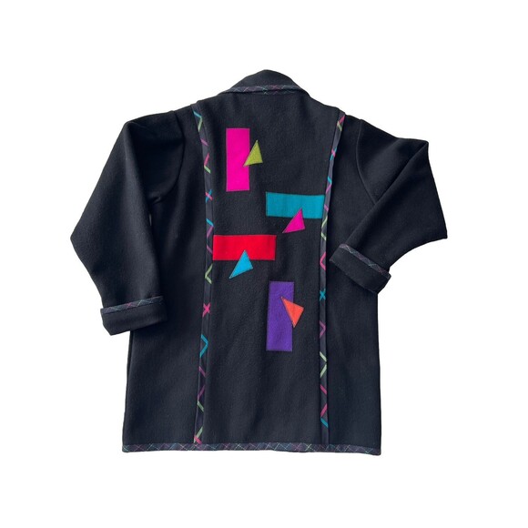 80s 90s Lynn Murray Wool Geometric Colorful Collared Button Front Coat Size S - Picture 2 of 12